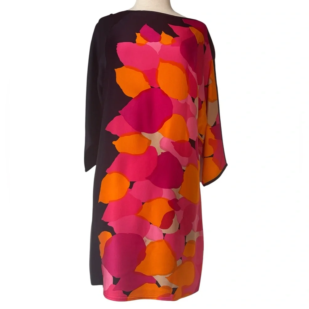 Trina Turk Kaftan Tunic Shift Sz 6, Bright Abstract Floral Print, Rayon, Split S - Picture 2 of 12